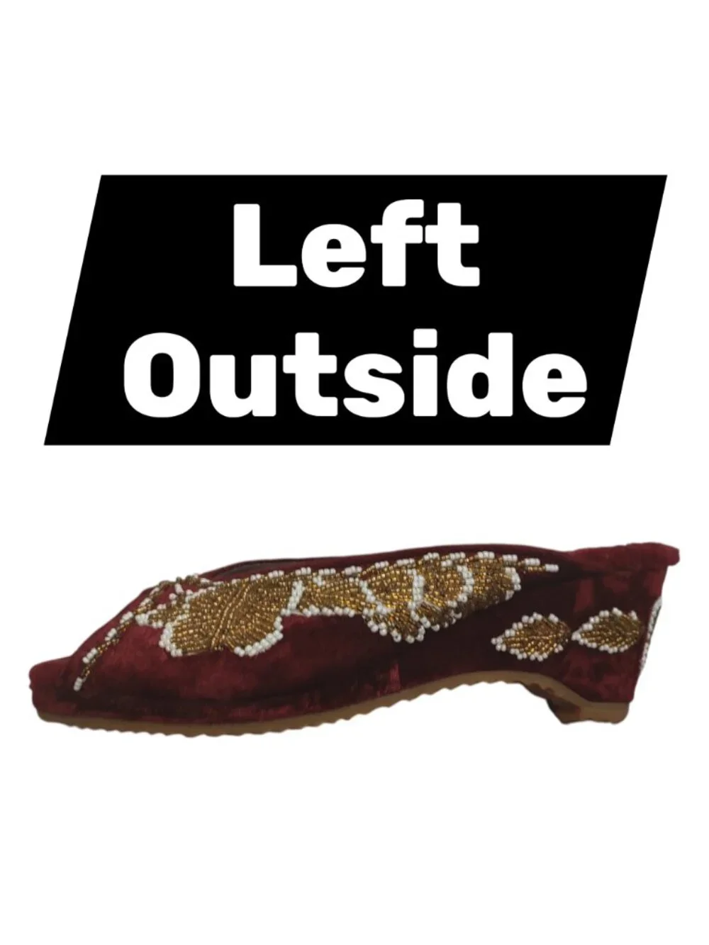 Retro/Vintage 70s Maroon Velvet Butterfly Beaded Gold White Wedge Slippers US 5
